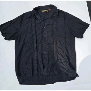 Cubavera Guayabera 100% Linen Short Sleeve Shirt Men's XL Black